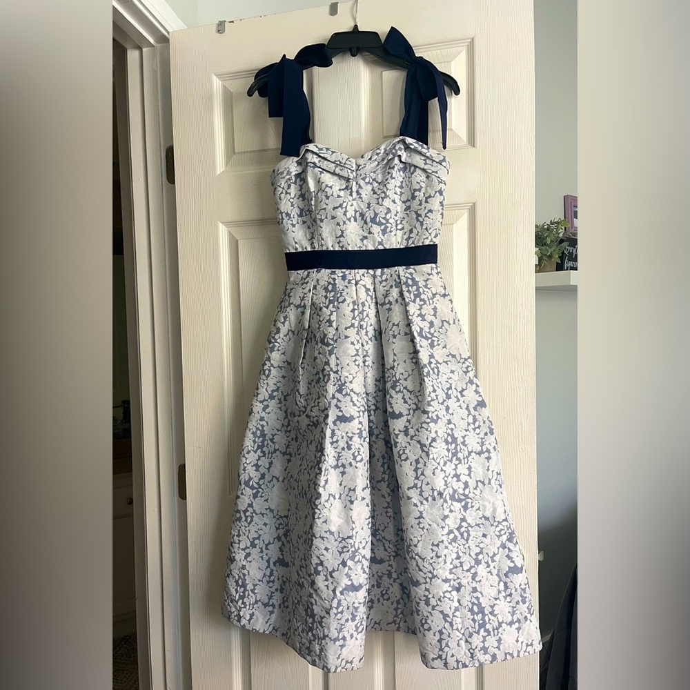 Navy and light blue floral dress